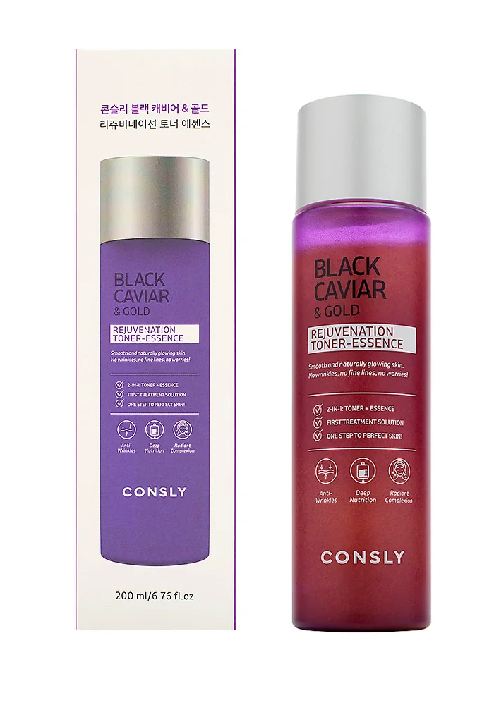 CONSLY_Black_caviar&gold_rejuvenation_01_procosmetics_by Тонер-эссенция с черной икрой и золотом |200 ml| CONSLY Black caviar & gold rejuvenation