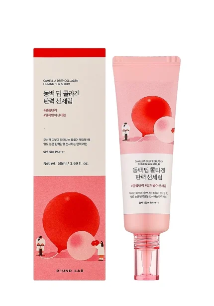 Солнцезащитная сыворотка с коллагеном Round Lab Camellia Deep Collagen Firming Sun Serum SPF50+ PA++++ 50 мл